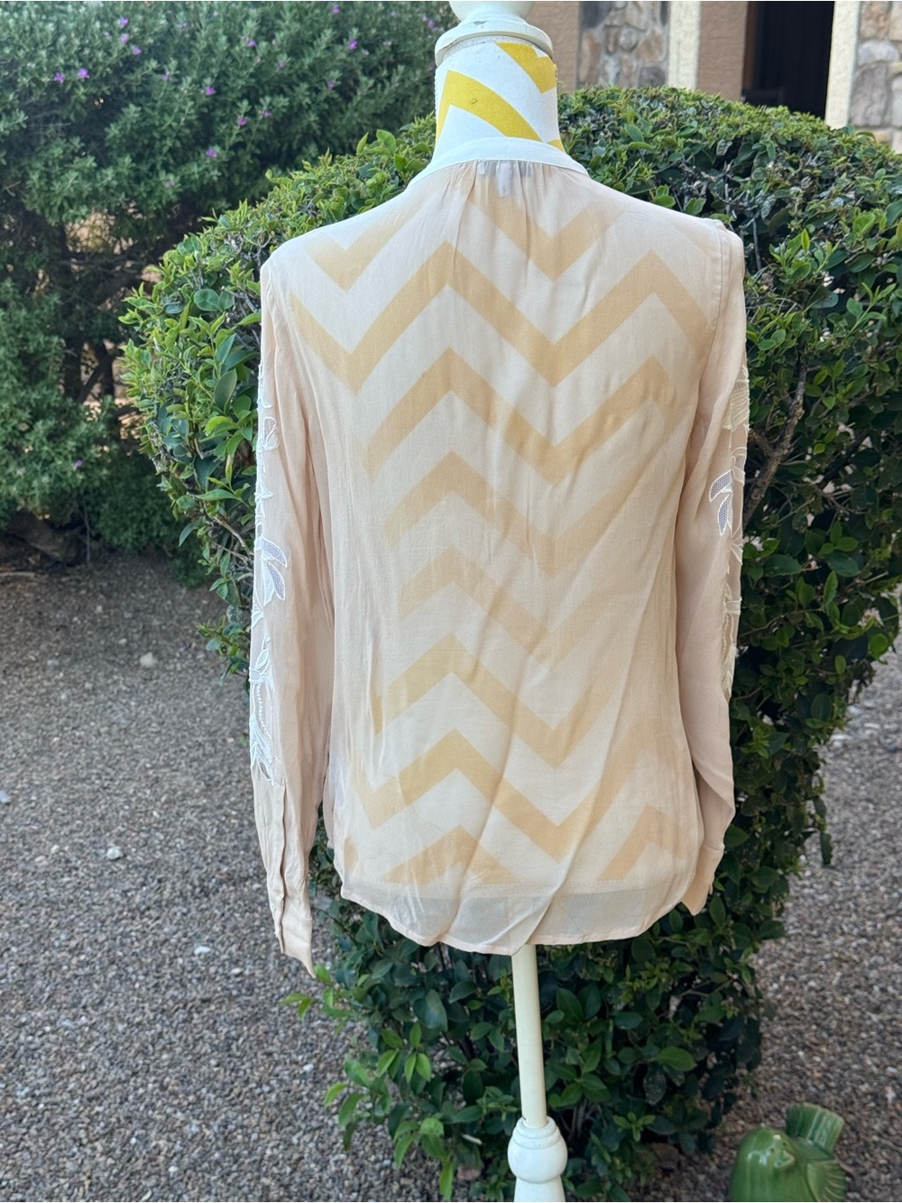 Reiss Sheer Embroidered Floral Button-Up Blouse in Beige - Picture 9 of 15